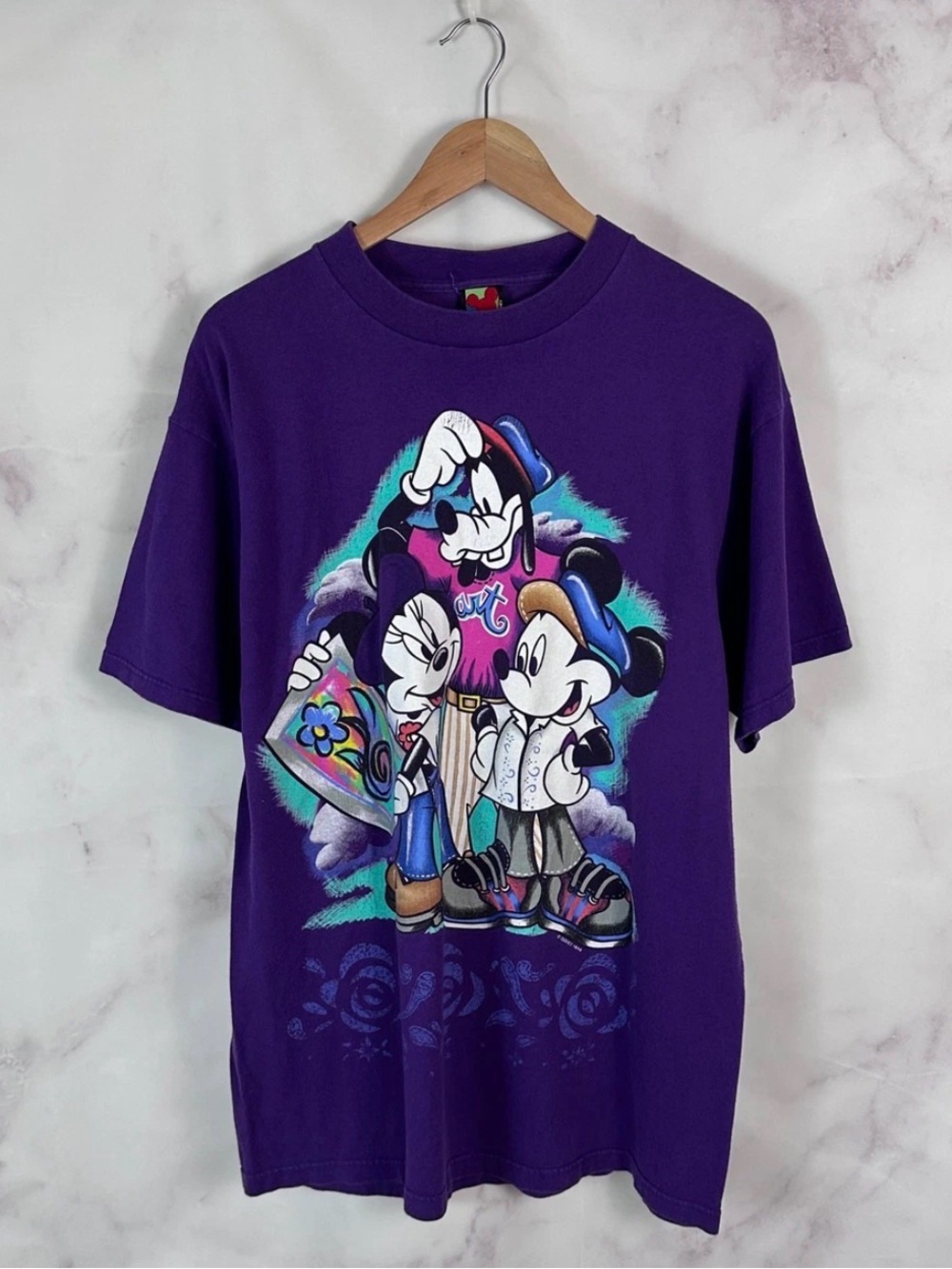 Vintage Disney Shirt  Mickey Minnie & Goofy Purple Graphic Tee Retro 90s y2k
